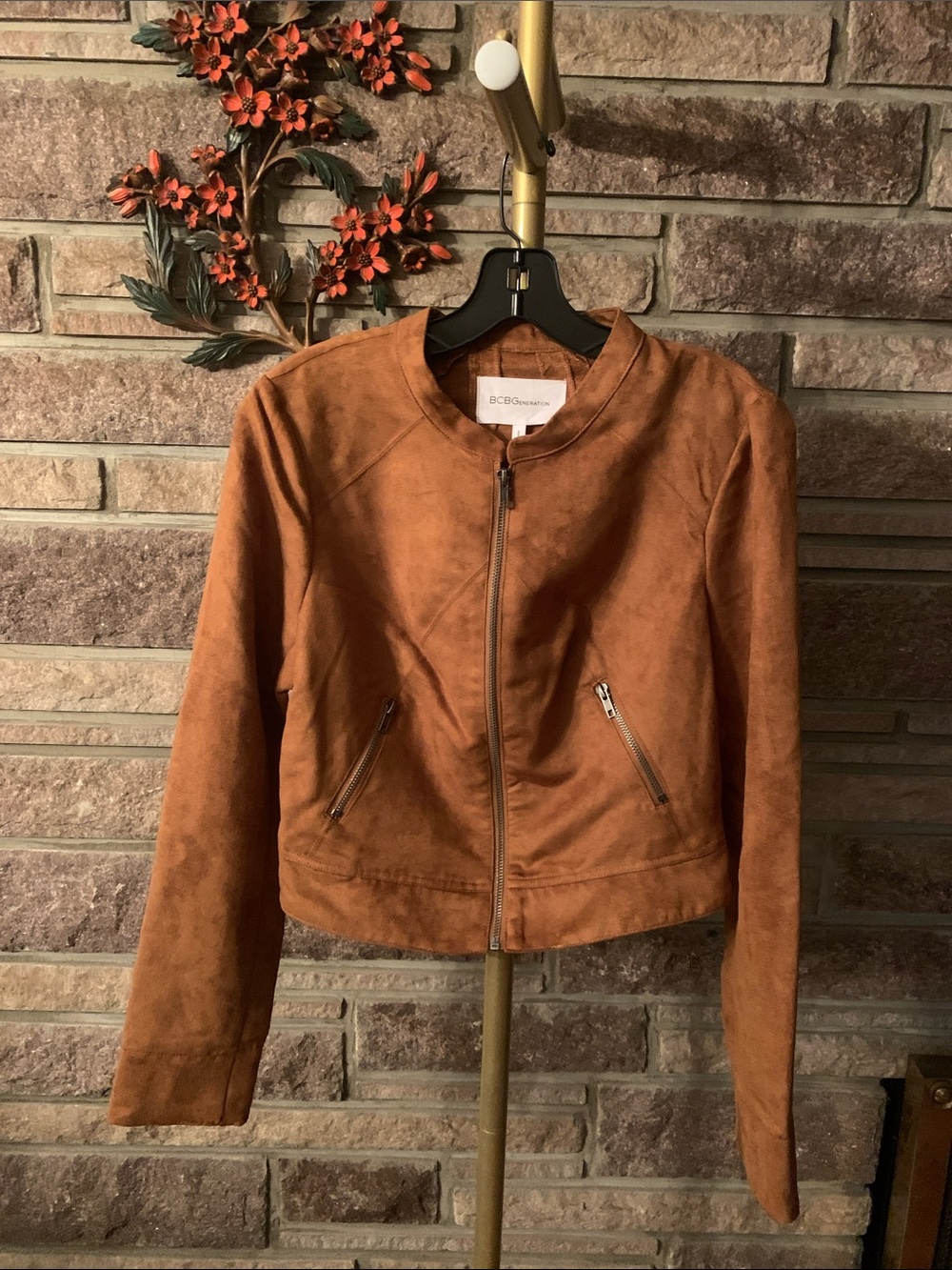 BCBGeneration Rust Suede-Look Zip Front Jacket